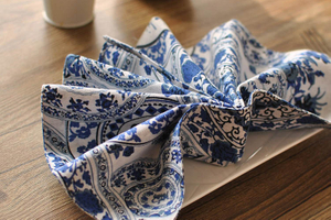 Hot selling Chinese style blue and white porcelain cotton linen western placemat dining table placemat 